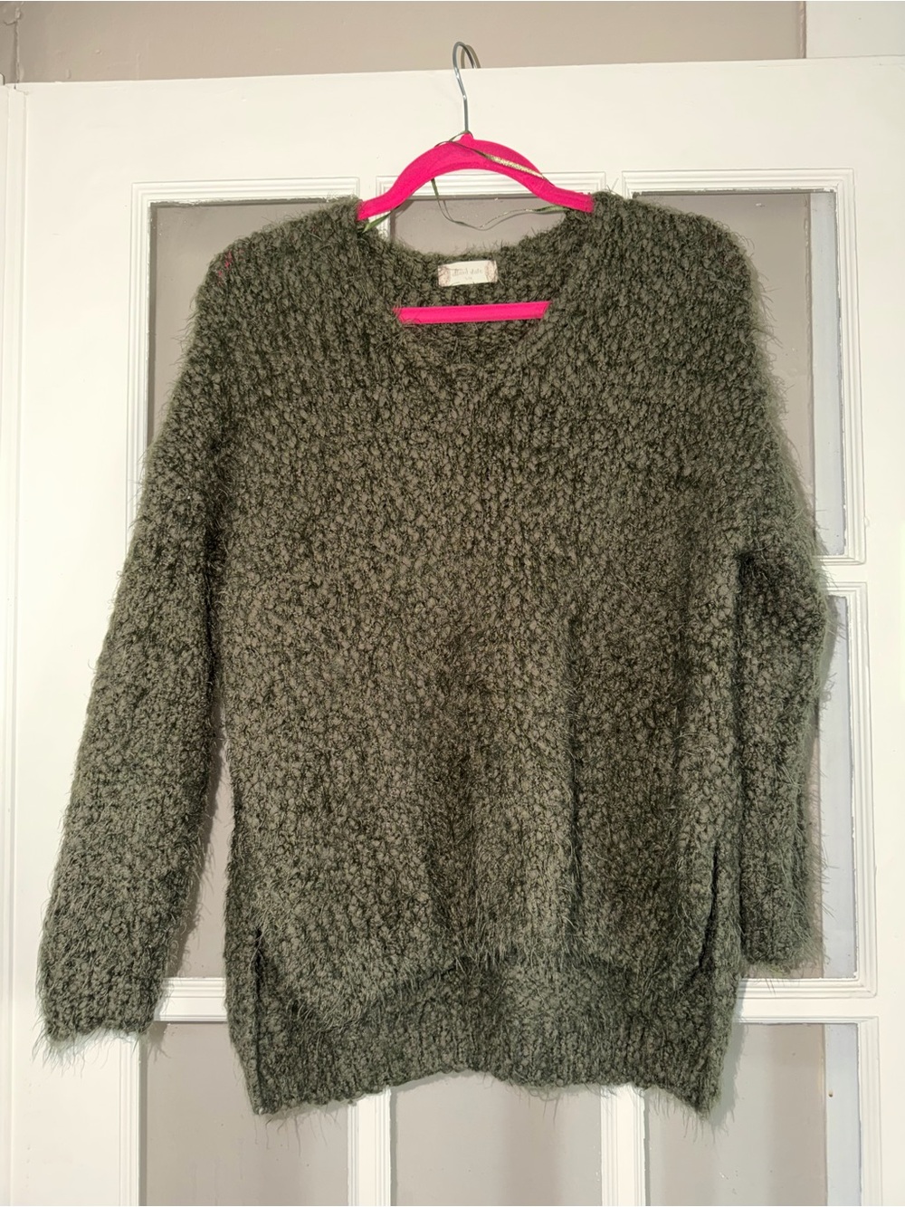Altar'd State Olive Green Fuzzy V-Neck Sweater